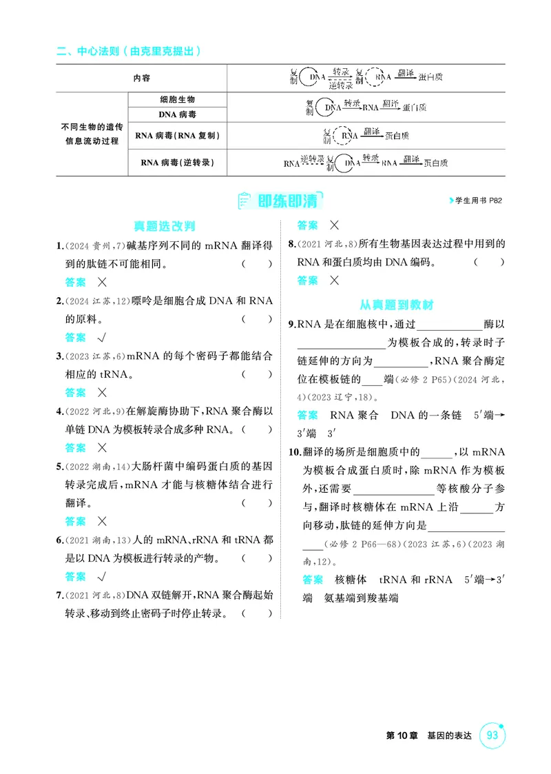 《1_精讲册PDF-第10章基因的表达_2026版教学资源包_202653高考总复习A版_山东版_2026版.山东版.选考总复习.生物.5·3A版_第2部分遗传与进化_第10章基因的表达_2_精讲册PDF》第2页预览