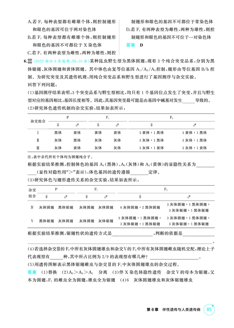 《1_精练册-第6章伴性遗传与人类遗传病_2026版教学资源包_202653高考总复习A版_浙江版_2026版.浙江版.选考总复习.生物.5·3A版_第2部分遗传与进化_第6章伴性遗传与人类遗传病_1_精练册PDF》第2页预览