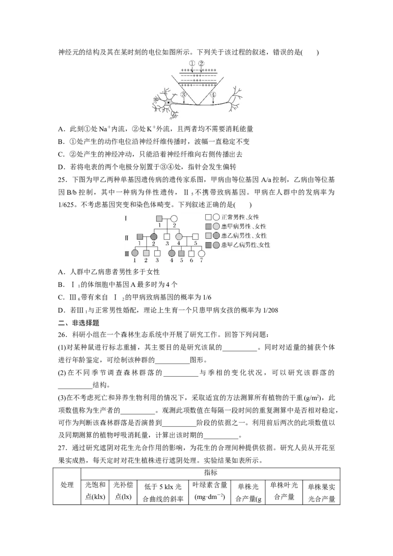 《2022年6月新高考浙江生物高考真题（精校版）(1)_2026版高中《二三轮复习+冲刺复习》_2021-2025生物高考题_2022生物高考题_学生》第5页预览
