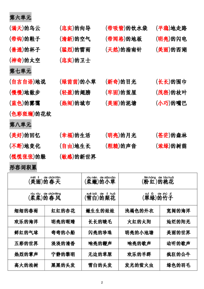 《二年级（下）语文1-8单元重点词语汇总.1_2年级下册同步教辅_2下-语文_二下语文-知识点汇总》第2页预览