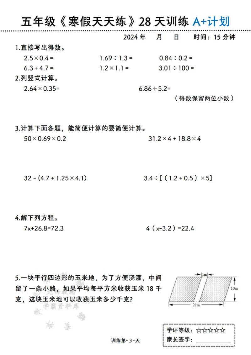 《五年级《寒假天天练》28天训练A+计划SY_5年级下册同步教辅_5下语数英寒假作业》第3页预览