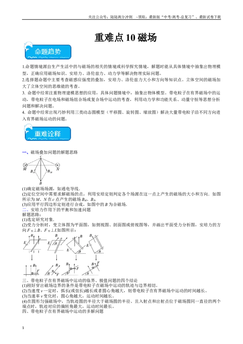 《重难点10磁场（学生版）_04-物理-高考总复习_专项复习_2024年_2024年高考物理热点·重点·难点专练（新高考专用）》第1页预览