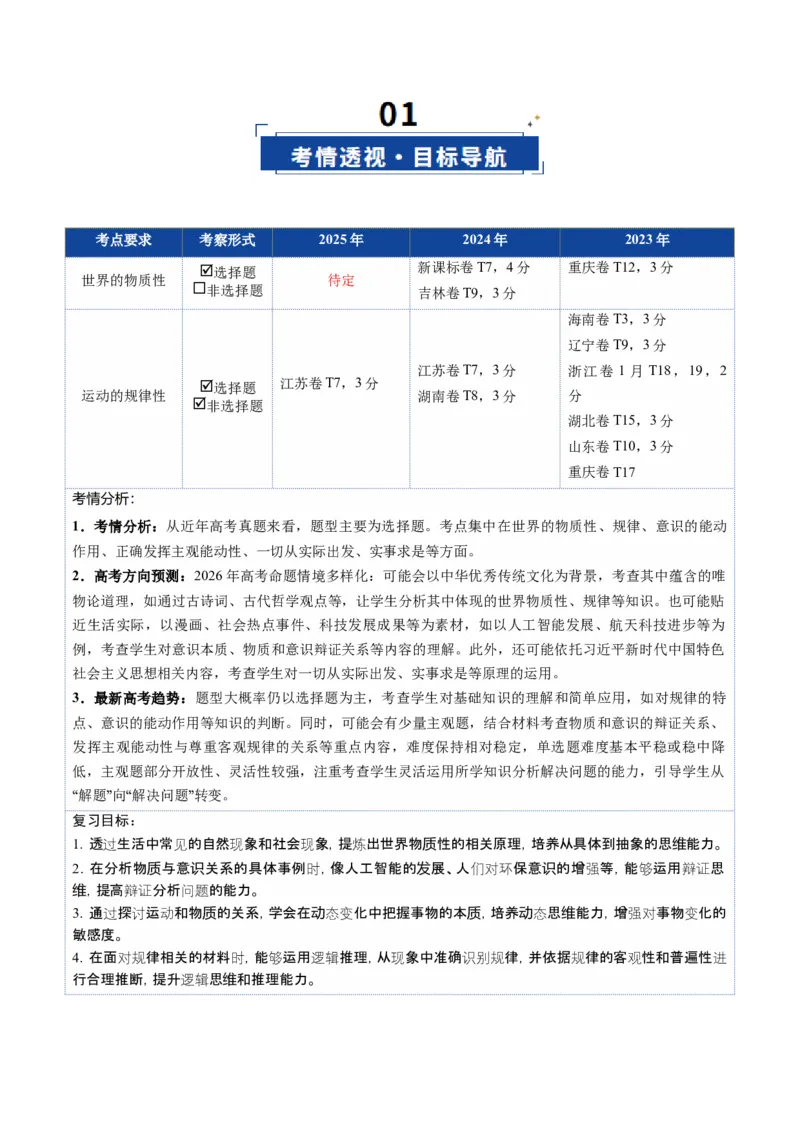 《第02课探究世界的本质（复习讲义）（学生版）（全国通用）_zheng治_2026年_2026年高考政治一轮复习讲义+练习+课件（新教材新高考）-G55_2026版_必修4哲学与文化》第2页预览