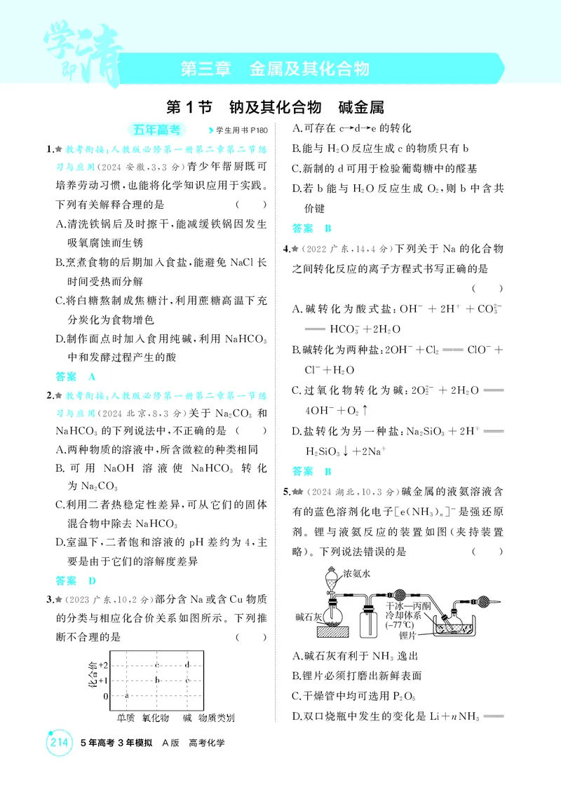 《1_精练册-第三章金属及其化合物_2026版教学资源包_202653高考总复习A版_湖南版_2026版.湖南版.选考总复习.化学.5·3A版_二、教师用书PDF_第三章金属及其化合物_1_专题资料包》第1页预览