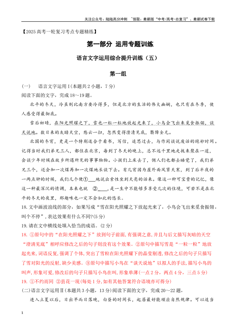 《语言运用综合训练五（解析版）_一轮复习_2025年_2025年高考语文一轮复习阅读鉴赏全国通用_资料_4-语言文字运用》第1页预览
