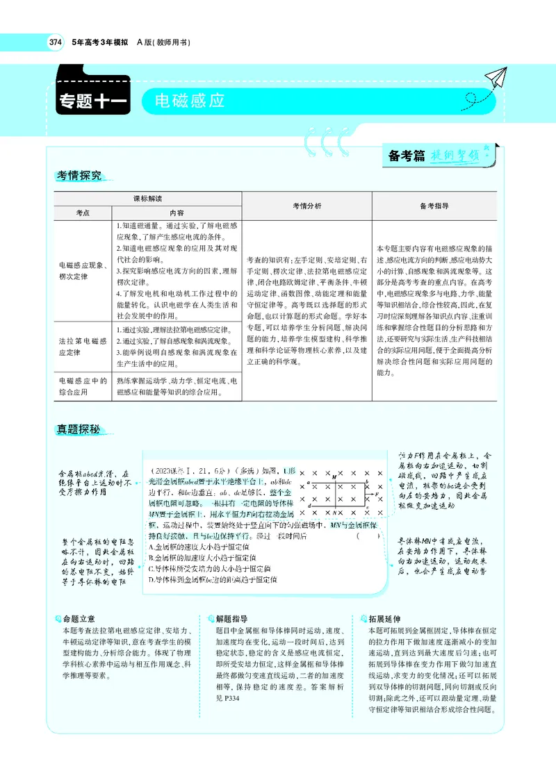 《专题十一　电磁感应_2022版教学资源包_五年高考三年模拟_2022版新高考版选考总复习物理5·3A版_专题十一电磁感应_专题PDF_专题PDF_专题电子书》第1页预览