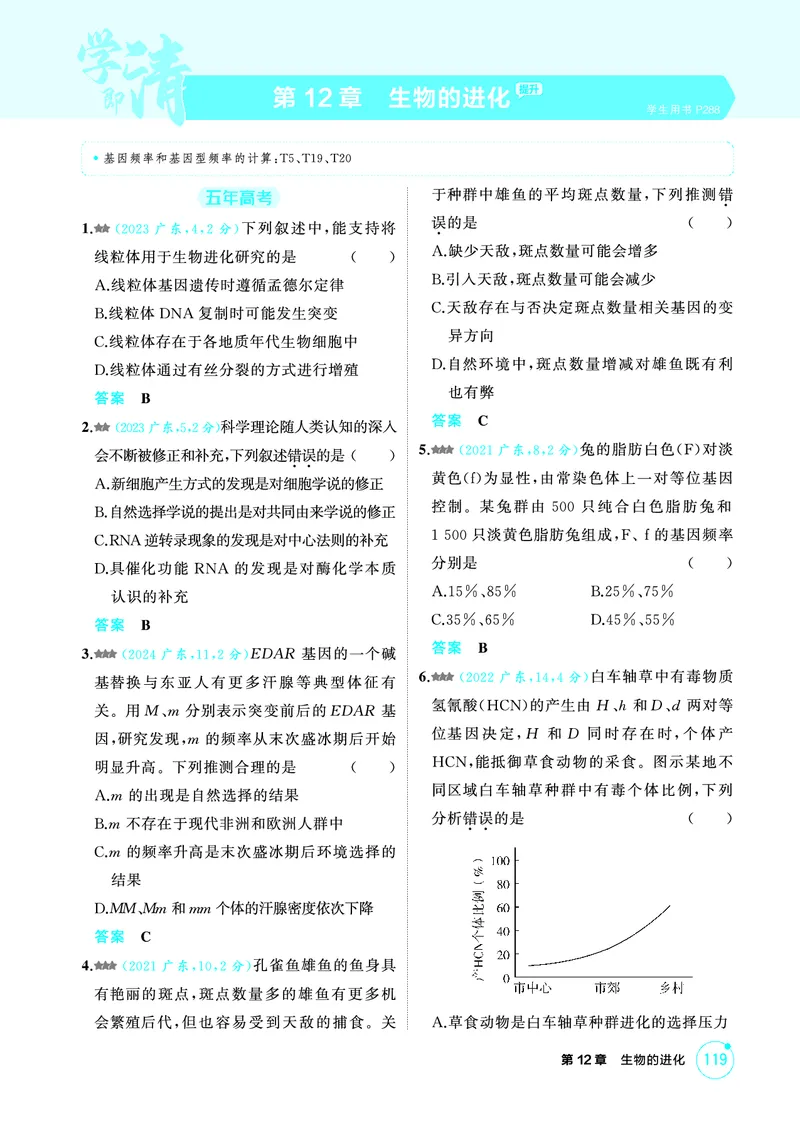 《1_精练册-第12章生物的进化_2026版教学资源包_202653高考总复习A版_广东版_2026版.广东版.选考总复习.生物.5·3A版_第2部分遗传与进化_第12章生物的进化_4_PDF教参电子书》第1页预览