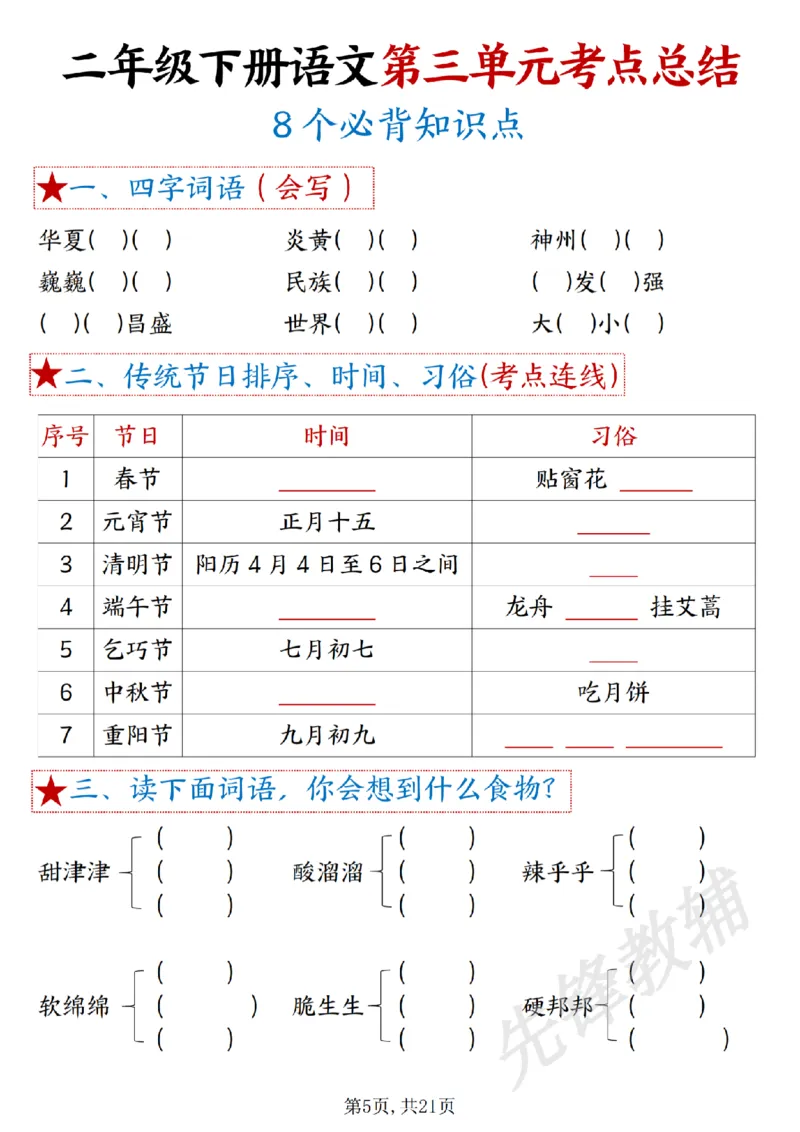 《二年级下册语文1-8单元重难考点梳理sy_2年级下册同步教辅_2下-语文_二下语文-专项练习》第5页预览