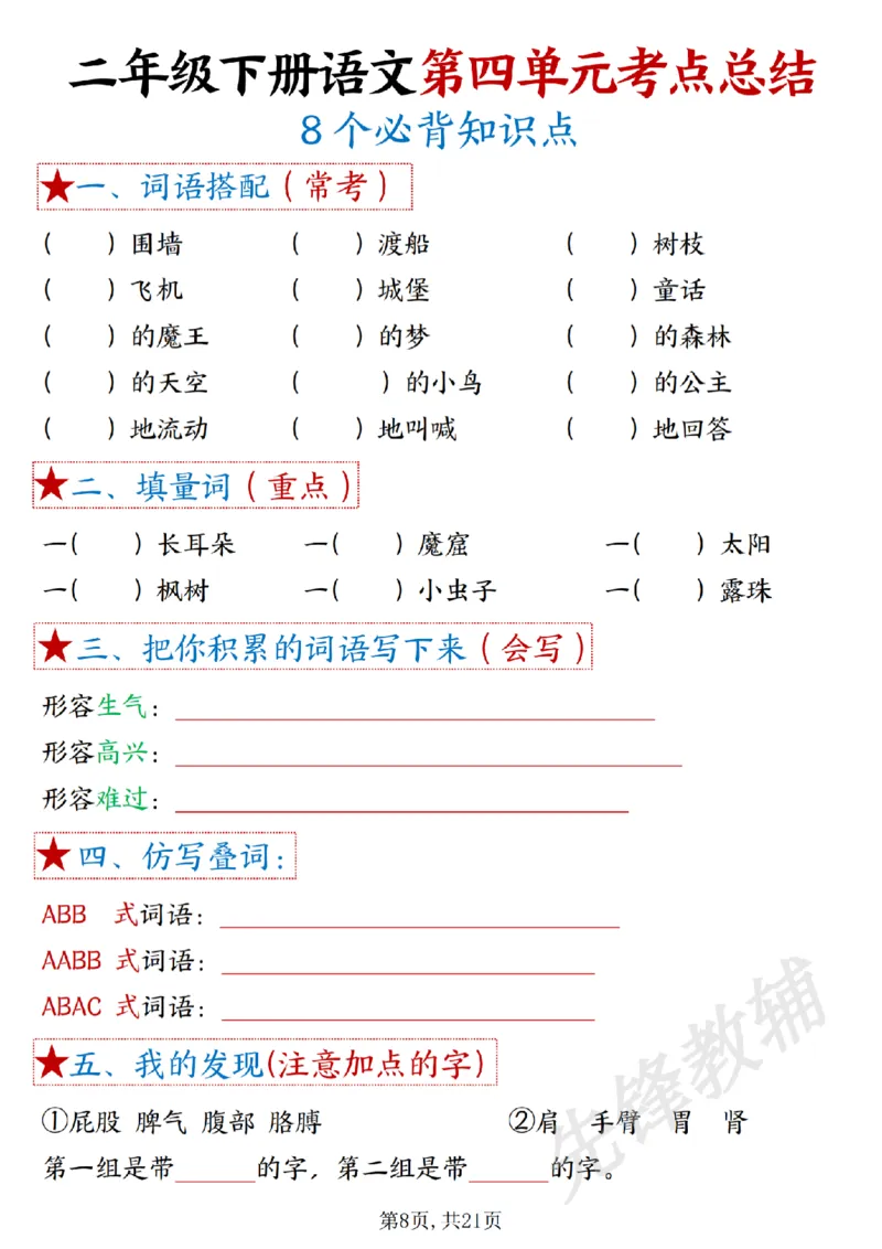 《二年级下册语文1-8单元重难考点梳理sy_2年级下册同步教辅_2下-语文_二下语文-专项练习》第8页预览