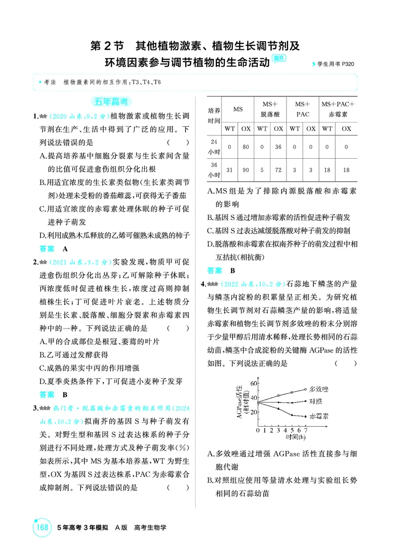 《1_精练册PDF-第17章植物生命活动的调节_2026版教学资源包_202653高考总复习A版_山东版_2026版.山东版.选考总复习.生物.5·3A版_第3部分稳态与调节_第17章植物生命活动的调节_1_精练册PDF》第4页预览