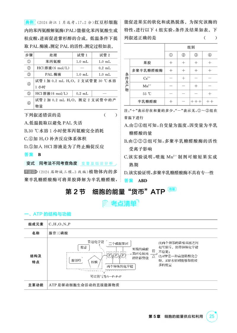 《1_精讲册PDF-第5章细胞的能量供应和利用_2026版教学资源包_202653高考总复习A版_山东版_2026版.山东版.选考总复习.生物.5·3A版_第1部分分子与细胞_第5章细胞的能量供应和利用_2_精讲册PDF》第4页预览