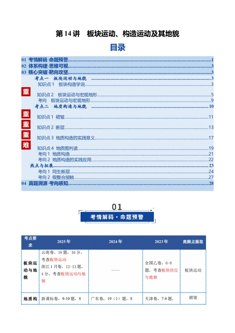 《第14讲板块运动、构造运动及其地貌（复习讲义）（全国通用）（学生版）_地理_2026年_2026年高考地理一轮复习讲义+练习+课件（新教材新高考）-G55_2026版_专题05地表形态的塑造》第1页预览