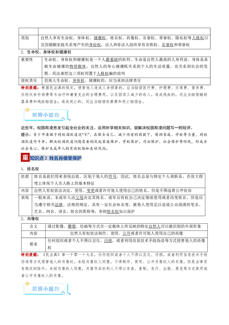 《第01课在生活中学民法用民法（复习讲义）（教师版）（全国通用）_zheng治_2026年_2026年高考政治一轮复习讲义+练习+课件（新教材新高考）-G55_2026版_选择性必修2法律与生活》第9页预览