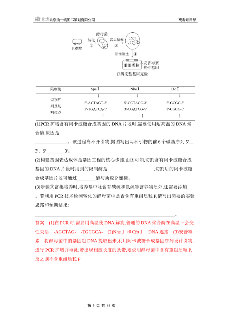 《1_精练册Word-第24章　基因工程_2026版教学资源包_202653高考总复习A版_山东版_2026版.山东版.选考总复习.生物.5·3A版_第5部分生物技术与工程_第24章基因工程_5_习题WORD》第5页预览