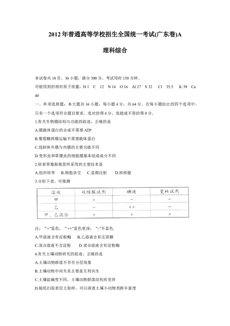 《2012广东高考理综生物试卷及答案(1)_高考一二三轮复习_生物_2027年高考生物专项_2008年-2026年生物高考真题-G427_2008-2020年高考_地方卷_广东高考生物08-20》第1页预览
