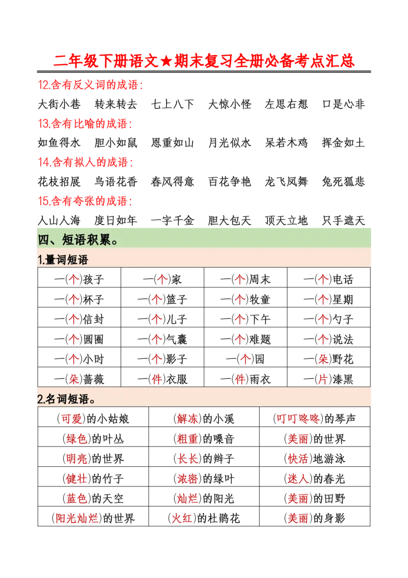 《二（下)语文期末复习全册必备考点汇总_2年级下册同步教辅_2下-语文_二下语文-知识点汇总》第4页预览