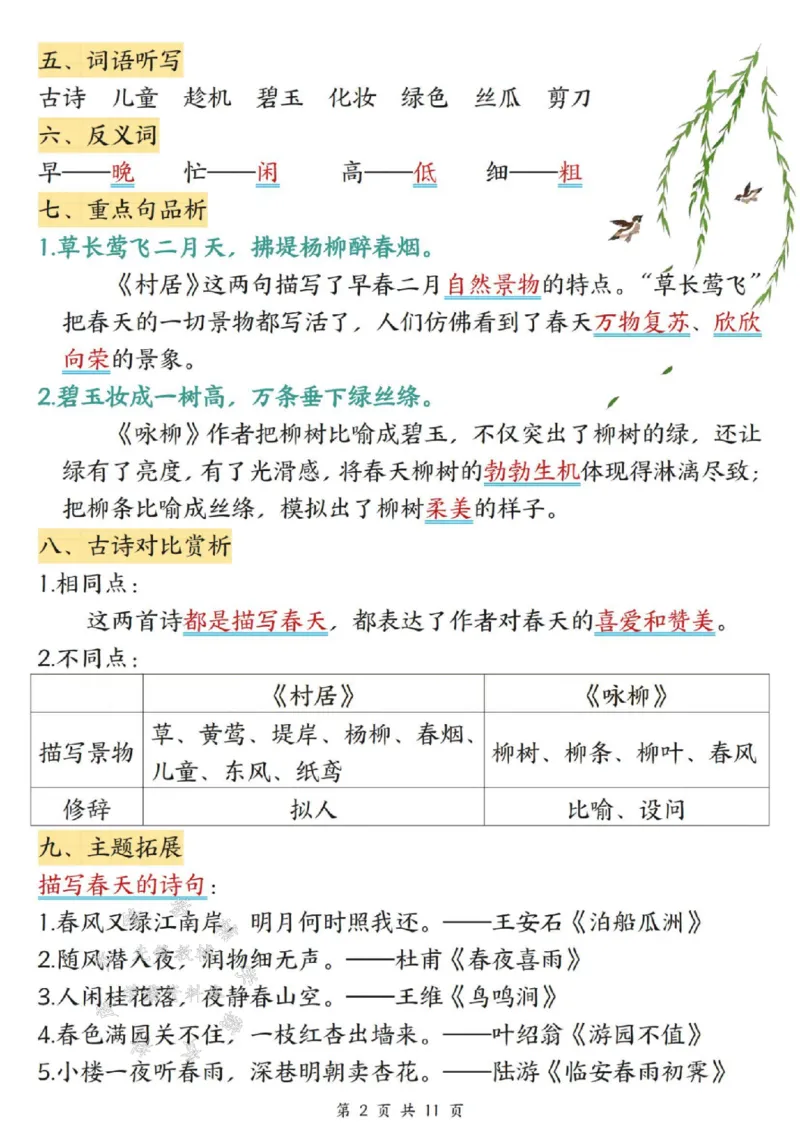 《二年级（下）语文课堂同步第一，二单元知识点汇总_2年级下册同步教辅_2下-语文_二下语文-知识点汇总》第2页预览