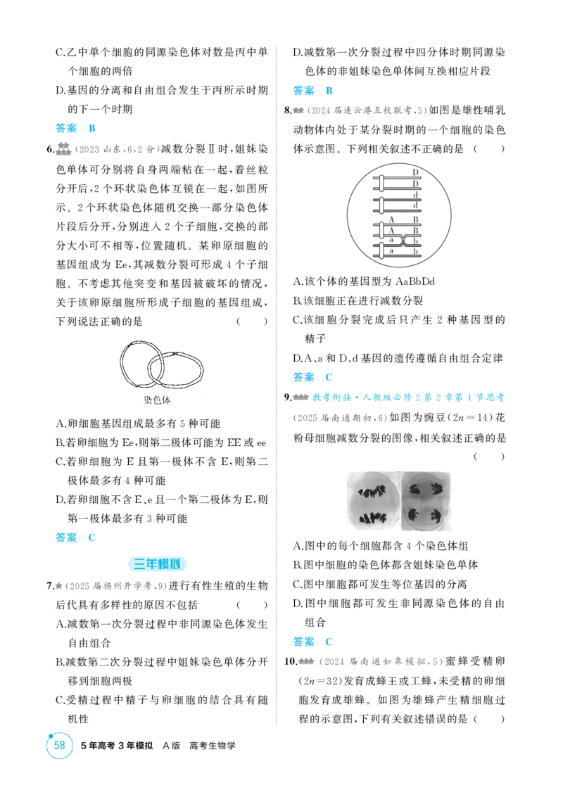 《1_精练册-第5章　细胞的生命历程_2026版教学资源包_202653高考总复习A版_江苏版_2026版.江苏版.选考总复习.生物.5·3A版_第1部分分子与细胞_第5章细胞的生命历程_1_精练册PDF》第7页预览