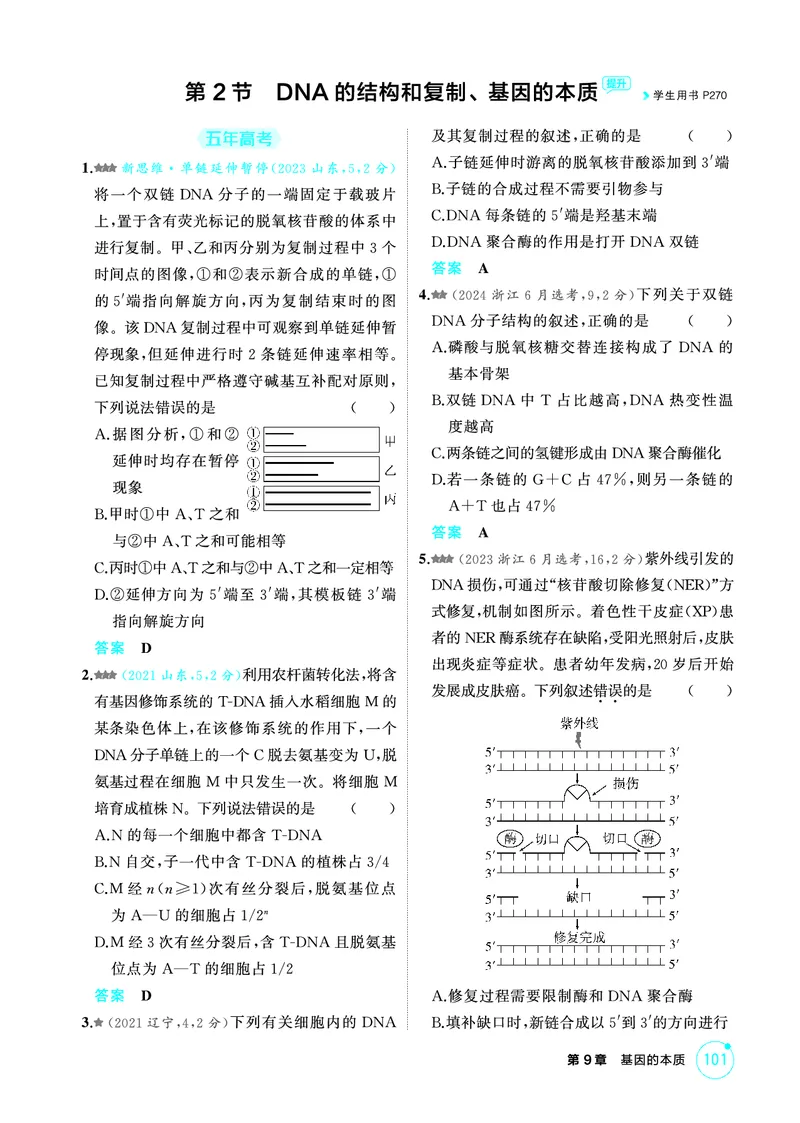 《1_精练册PDF-第9章基因的本质_2026版教学资源包_202653高考总复习A版_山东版_2026版.山东版.选考总复习.生物.5·3A版_第2部分遗传与进化_第9章基因的本质_1_精练册PDF》第3页预览
