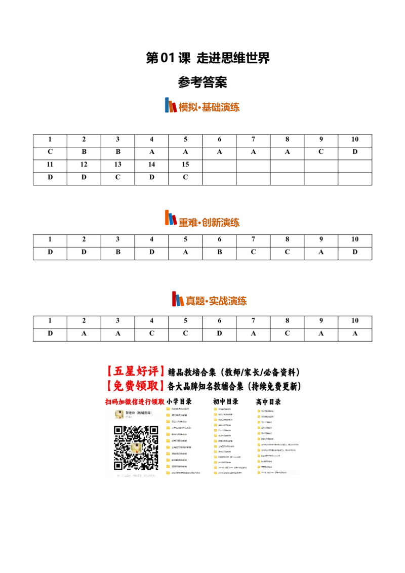 《第01课走进思维世界(专项训练)(全国通用)(答案版)_zheng治_2027年高考政治一轮_2027年高考政治一轮复习讲义+练习+课件(新教材新高考)-G55_2027版》第1页预览