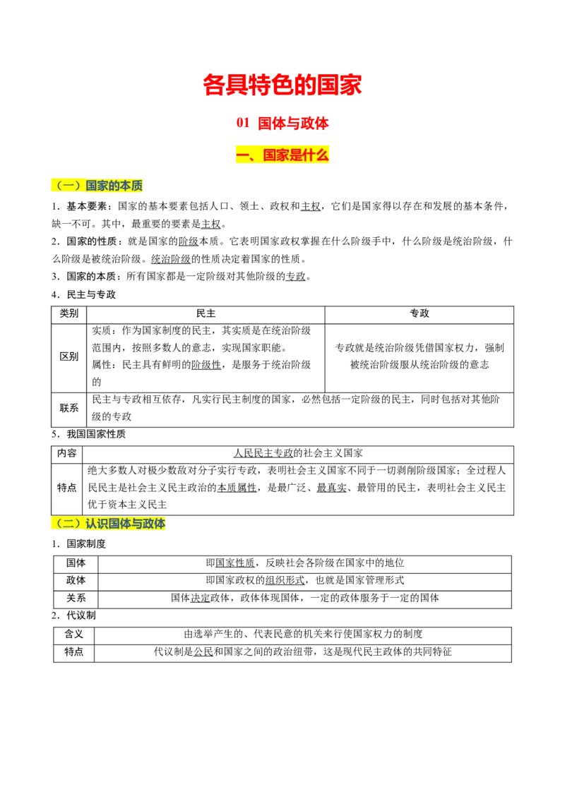 《晨读知识点11--各具特色的国家-7页_zheng治_2026年_2026年高考政治一轮复习复习晨读晚练系列（核心知识＋专项训练）-G397_资料》第1页预览