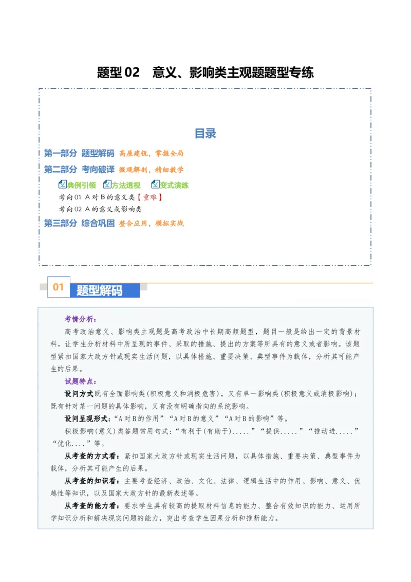 《题型02意义、影响类主观题（题型专练）（全国通用）（学生版）_zheng治_2026年-政治高考二轮复习_2026年高考政治二轮复习课件+讲义+练习（新高考通用）-G92_2026版》第1页预览