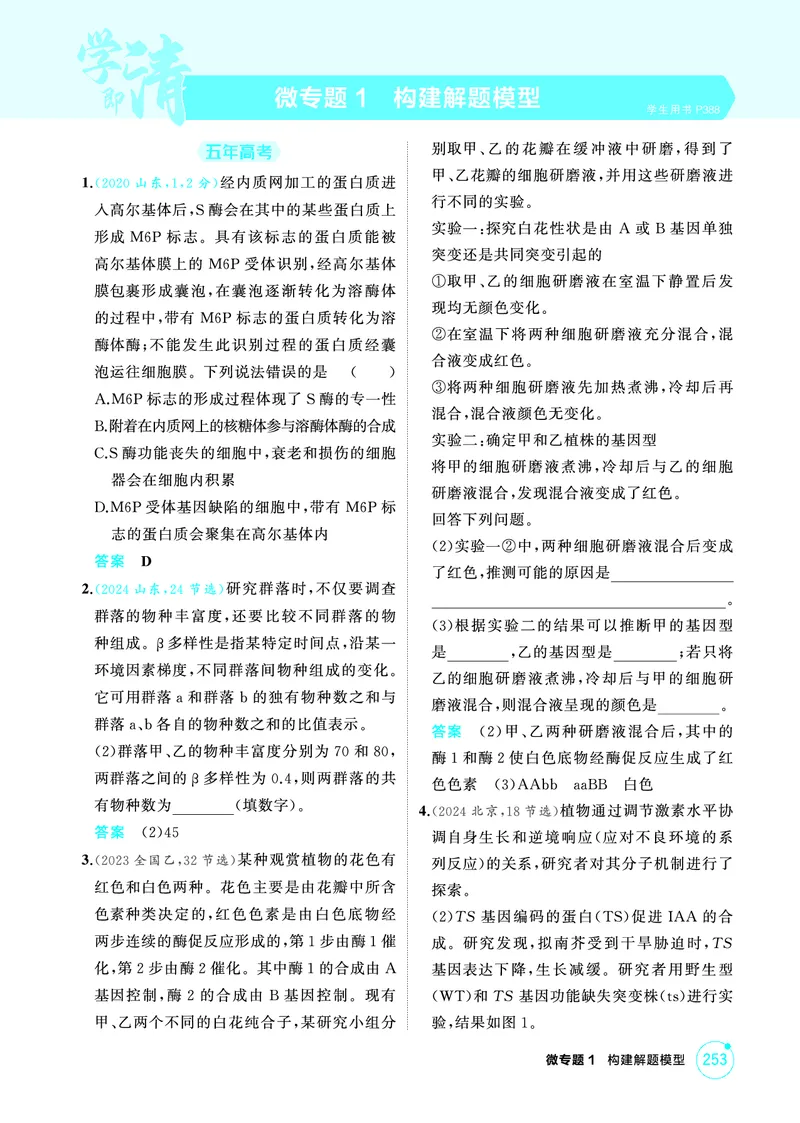 《1_精练册PDF-微专题1构建解题模型_2026版教学资源包_202653高考总复习A版_山东版_2026版.山东版.选考总复习.生物.5·3A版_微专题_微专题1构建解题模型_1_精练册PDF》第1页预览