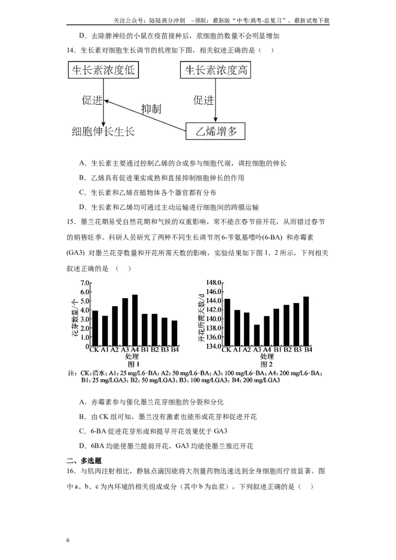 《第八单元生命活动的调节（测试卷）（原卷版)_06-生物-高考总复习_一轮复习_2024年_2024年高考生物一轮复习重难点专项突破_资料》第6页预览