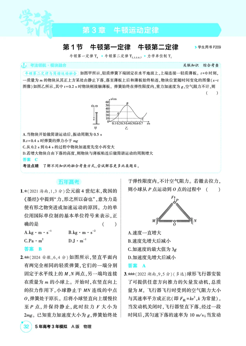 《1_精练册PDF03-第3章牛顿运动定律_2026版教学资源包_202653高考总复习A版_新高考_物理_教师A版2026年.新高考版.物理.53_二、教师用书PDF_第3章牛顿运动定律_1_精练册PDF》第1页预览