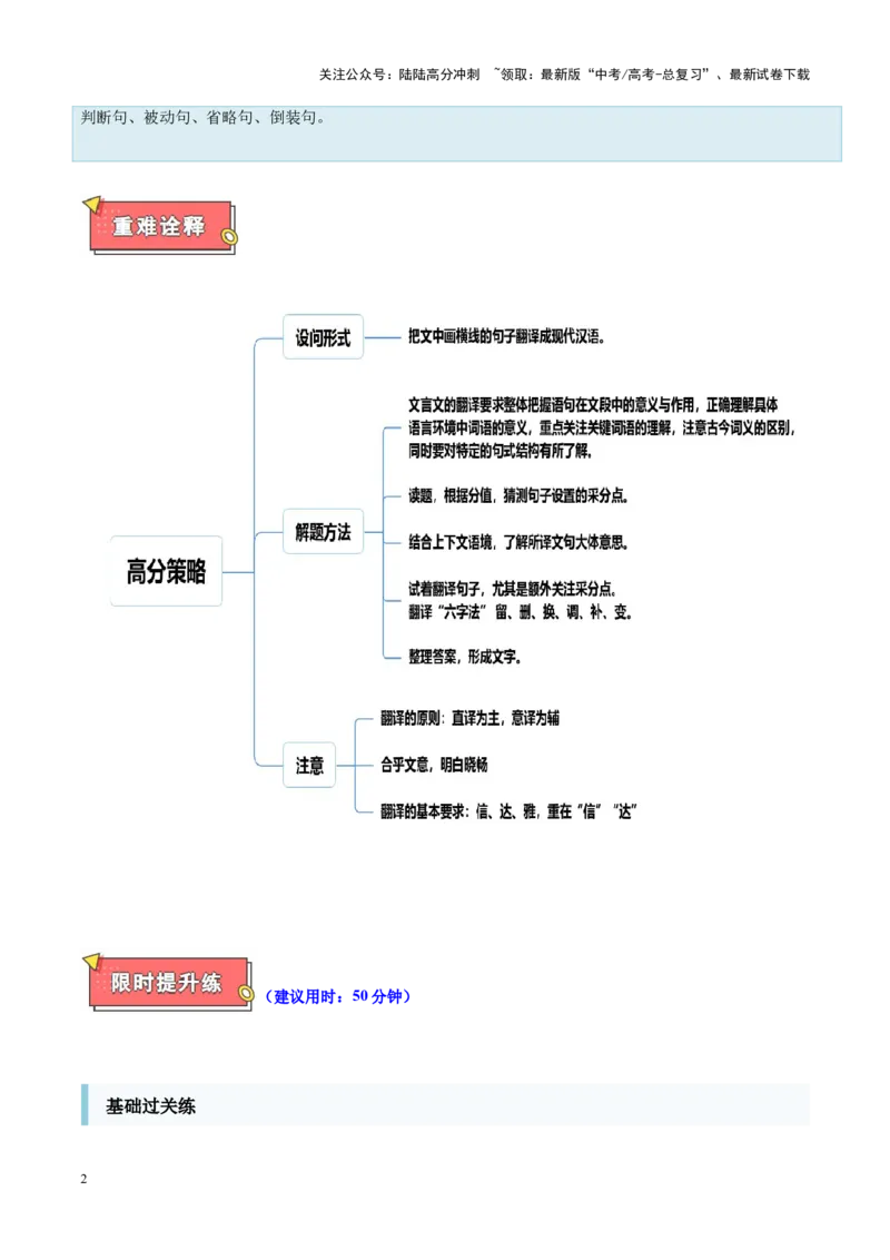 《重难点15理解并翻译文中句子（文言文本阅读）（原卷版）_专项复习_2025年_2025年高考语文重难点讲义专练（新高考通用）》第2页预览