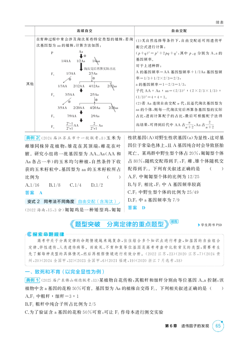 《1_精讲册-第6章　遗传因子的发现_2026版教学资源包_202653高考总复习A版_江苏版_2026版.江苏版.选考总复习.生物.5·3A版_第2部分遗传与进化_第6章遗传因子的发现_2_精讲册PDF》第4页预览