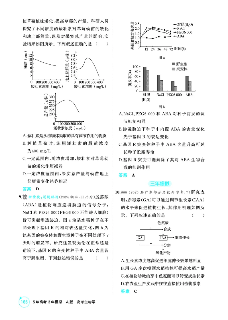 《1_精练册-第17章植物生命活动的调节_2026版教学资源包_202653高考总复习A版_广东版_2026版.广东版.选考总复习.生物.5·3A版_第3部分稳态与调节_第17章植物生命活动的调节_4_PDF教参电子书》第6页预览