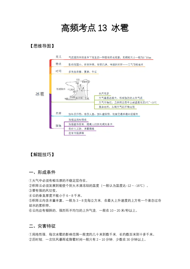 《高频考点13冰雹_地理_2026年-地理高考专项复习_42026年高考地理高频考点专项突破思维导图+解题技巧+专项突破》第1页预览