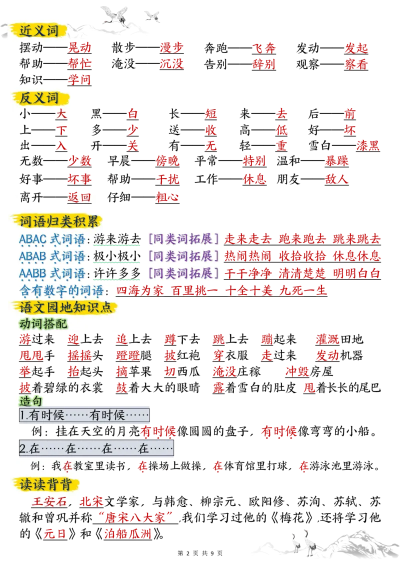 《二年级上册语文期中要点背记卡(1)_2年级上册同步教辅_2上-语文_二上语文-期中+期末复习》第2页预览