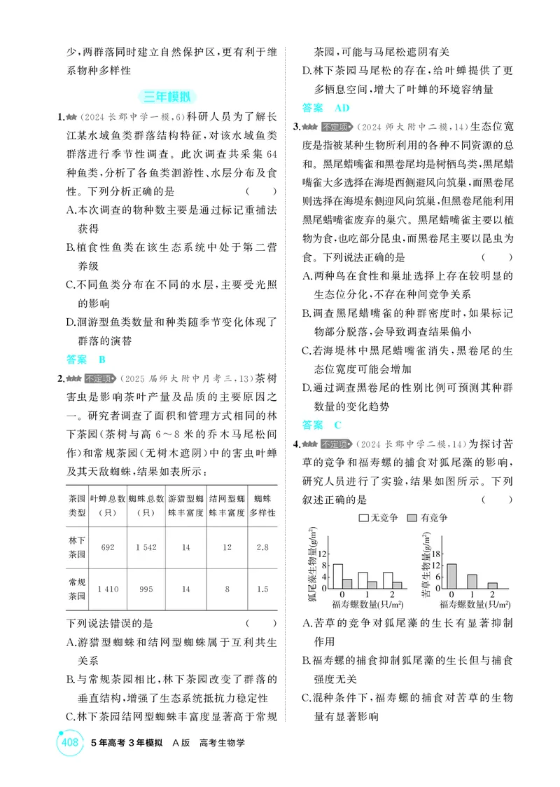 《1_精练册-第19章群落及其演替_2026版教学资源包_202653高考总复习A版_湖南版_2026版.湖南版.选考总复习.生物.5·3A版_第4部分生物与环境_第19章群落及其演替_4_PDF教参电子书》第3页预览