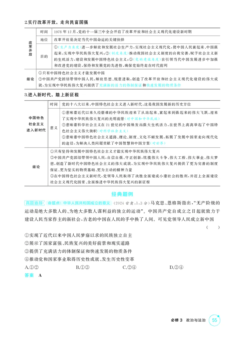 《1_精讲册-第一、二课　历史和人民的选择、中国的先进性_2026版教学资源包_202653高考总复习A版_湖南版_2026版.湖南版.选考总复习.政治.5·3A版_一、图书电子教参_必修3政治与法治》第4页预览