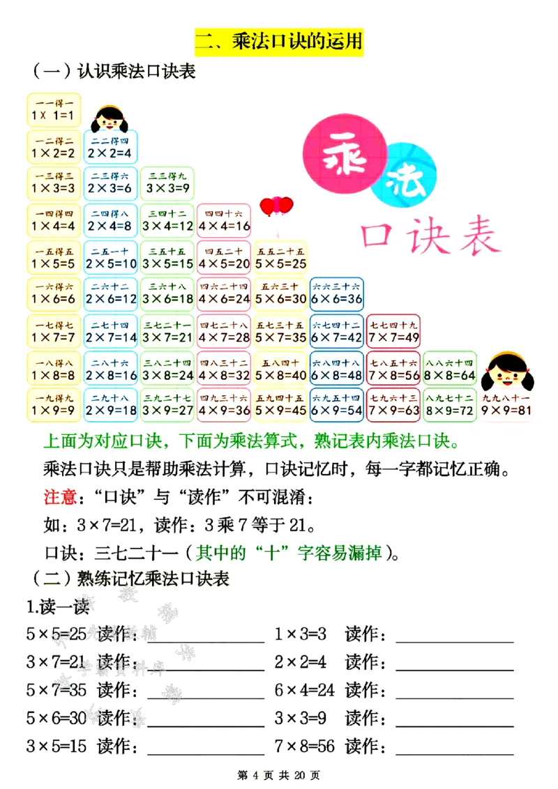 《二年级数学上册表内乘法专项练习SY(1)_2年级上册同步教辅_2上-数学_二上数学-专项练习》第4页预览