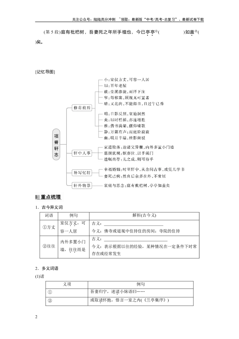 《选择性必修下册(一)　单篇梳理2　项脊轩志_一轮复习_2025年_2025年大一轮复习讲义人教版语文_资料_1-资料_大一轮复习讲义学生专用_教材文言文点线面_学生用书_选择性必修下册(一)》第2页预览