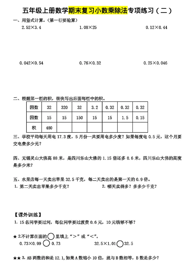 《五年级上册数学期末复习小数乘除法专项练习_5年级上册同步教辅_5上数学_五上数学通用重点必背资料+专项练习》第2页预览