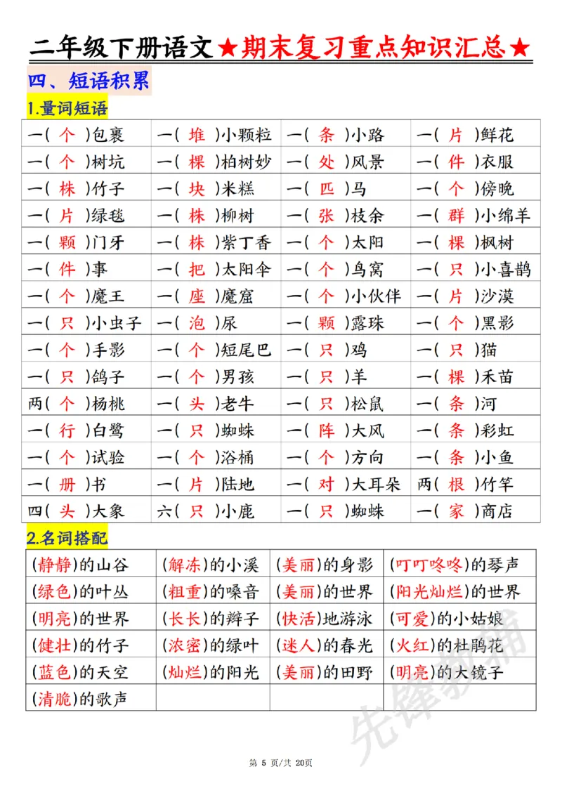 《二年级（下）语文期末复习重点知识汇总_2年级下册同步教辅_2下-语文_二下语文-重点必备资料》第5页预览
