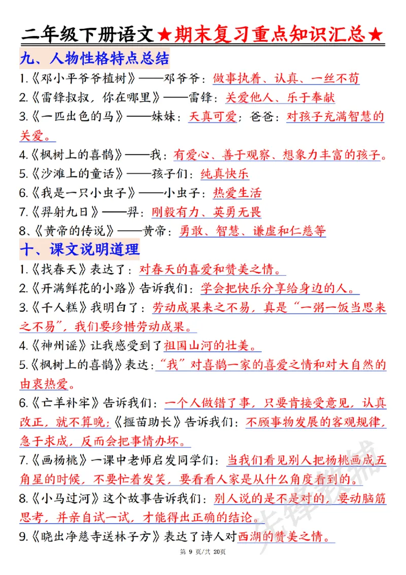 《二年级（下）语文期末复习重点知识汇总_2年级下册同步教辅_2下-语文_二下语文-重点必备资料》第9页预览