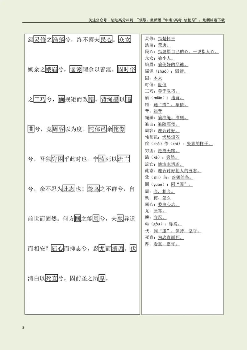 《选择必修下册之《离骚》——（教师版）_专项复习_2025年_2025年高考语文古诗文必备篇目读写专练（全国通用）_资料_5-选择必修下册》第3页预览