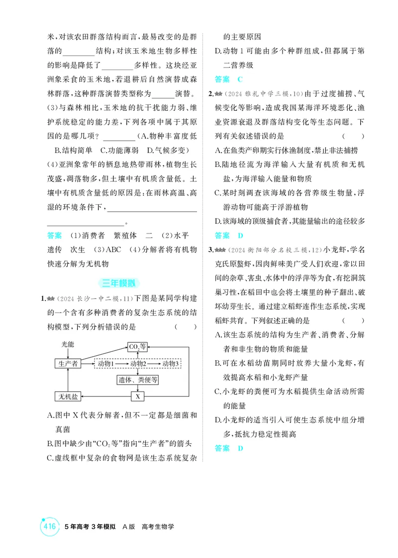 《1_精练册-第20章生态系统及其稳定性_2026版教学资源包_202653高考总复习A版_湖南版_2026版.湖南版.选考总复习.生物.5·3A版_第4部分生物与环境_第20章生态系统及其稳定性_4_PDF教参电子书》第2页预览