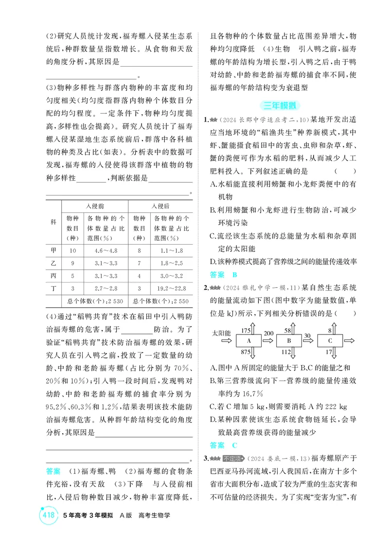 《1_精练册-第20章生态系统及其稳定性_2026版教学资源包_202653高考总复习A版_湖南版_2026版.湖南版.选考总复习.生物.5·3A版_第4部分生物与环境_第20章生态系统及其稳定性_4_PDF教参电子书》第4页预览