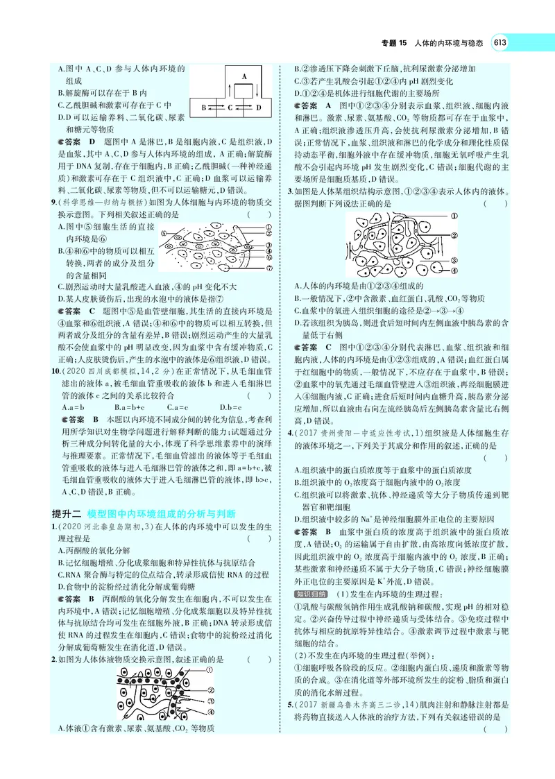 《专题15　人体的内环境与稳态_2022版教学资源包_五年高考三年模拟_2022版新高考版选考总复习生物5·3A版_0125143739_专题15人体的内环境与稳态_专题PDF_专题PDF_专题电子书》第10页预览