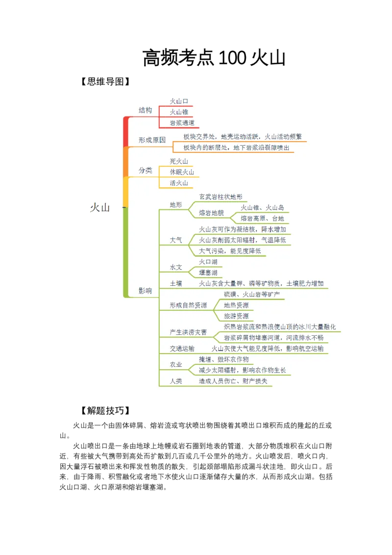 《高频考点100火山_地理_2026年-地理高考专项复习_42026年高考地理高频考点专项突破思维导图+解题技巧+专项突破》第1页预览