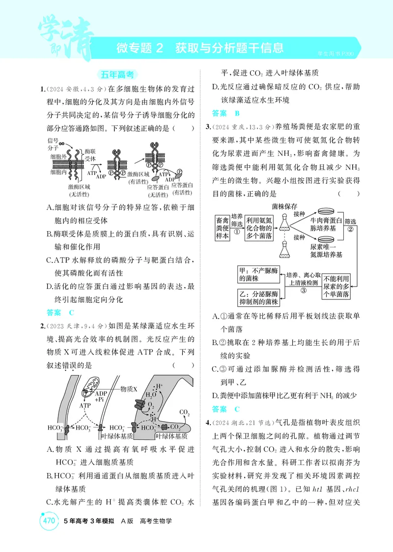 《1_精练册-微专题2获取与分析题干信息_2026版教学资源包_202653高考总复习A版_湖南版_2026版.湖南版.选考总复习.生物.5·3A版_微专题_微专题2获取与分析题干信息_4_PDF教参电子书》第1页预览
