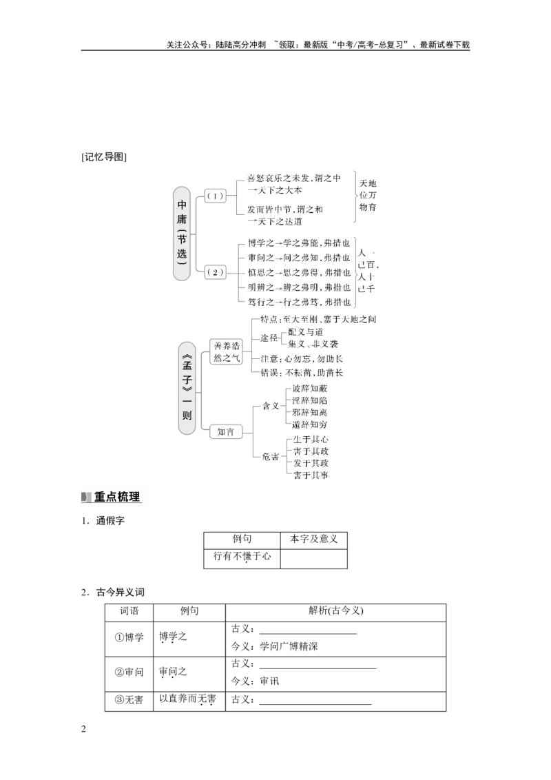《选修(一)　单篇梳理3～4　中庸(节选)　《孟子》一则_一轮复习_2025年_2025年大一轮复习讲义人教版语文_资料_1-资料_大一轮复习讲义学生专用_教材文言文点线面_学生用书_选修(一)》第2页预览
