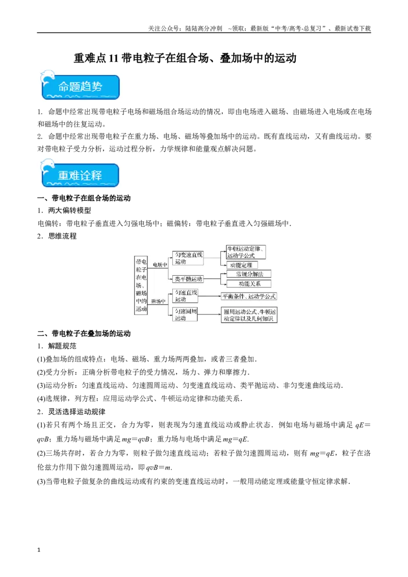 《重难点11带电粒子在组合场、叠加场中的运动（解析版）_04-物理-高考总复习_专项复习_2024年_2024年高考物理热点重难点知识点讲解重难题型习题训练_资料》第1页预览