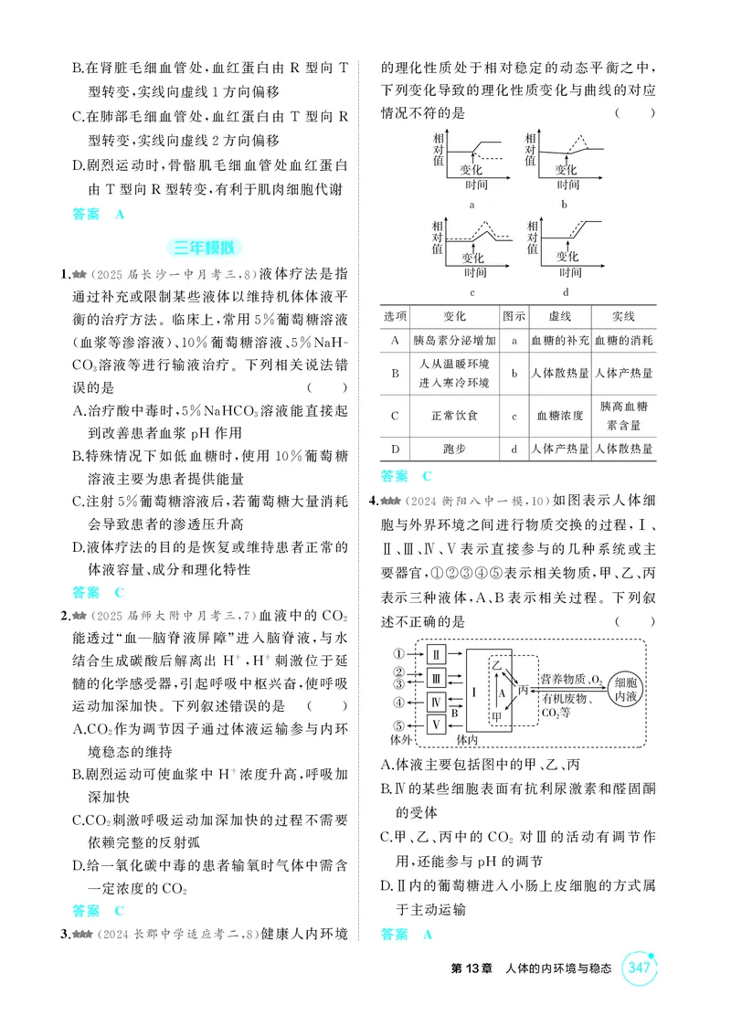 《1_精练册-第13章人体的内环境与稳态_2026版教学资源包_202653高考总复习A版_湖南版_2026版.湖南版.选考总复习.生物.5·3A版_第3部分稳态与调节_第13章人体的内环境与稳态_4_PDF教参电子书》第2页预览